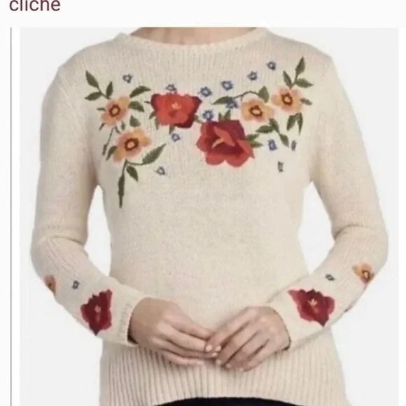 Cliche Women’s Floral Embroidered Sweater NWT - Picture 1 of 10